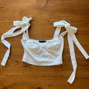 Cute White Crop Bow Tie Top